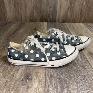 Converse Blue White Polka Dot Lace Up Denim Sneakers Shoes Youth Size 3 350509F